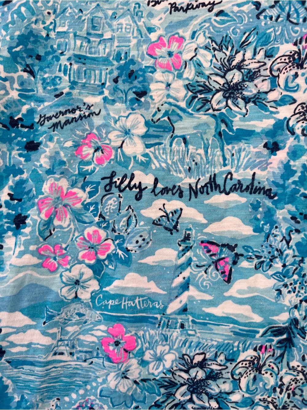 Lilly Pulitzer Etta V-Neck Top Blue Peri Lilly Loves North Carolina Sz XXL - Picture 5 of 10